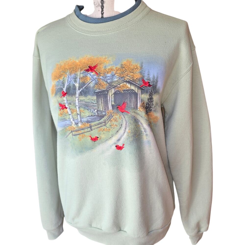 Vintage Cottagecore Grandmacore Fall Crewneck Sweatshirt Top Stitch Size Medium